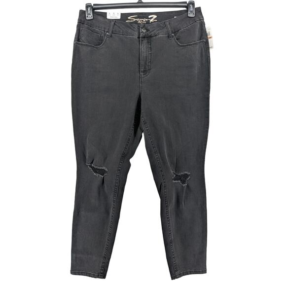 Seven7 Skinny Jeans 14W Black Distressed Tummyless High Rise Contoured Fit Slim - Picture 14 of 14